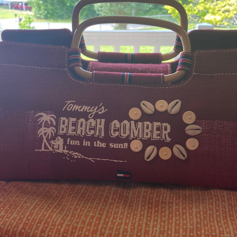 Tommy Hilfiger beach tote, never used. Red burlap